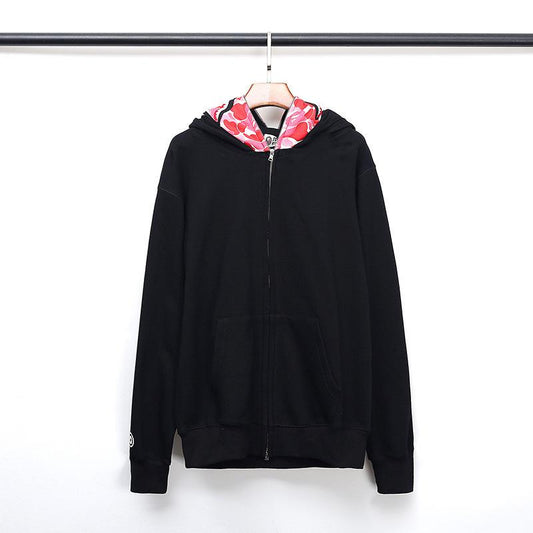 Bathing Ape Hoodie Fall/Winter Double Hood Camouflage Shark Head Zipper Fleece Padded Coat Sweatshirt